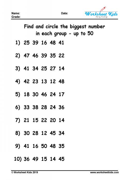 numeration biggest number grade 1