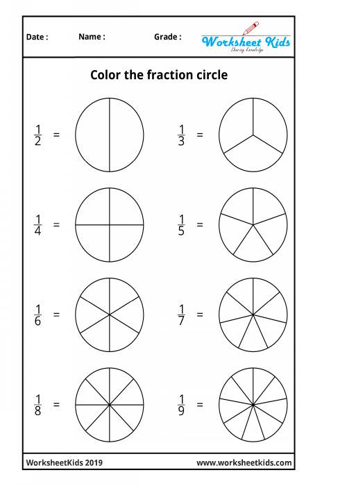 coloring fraction worksheets for grade 1