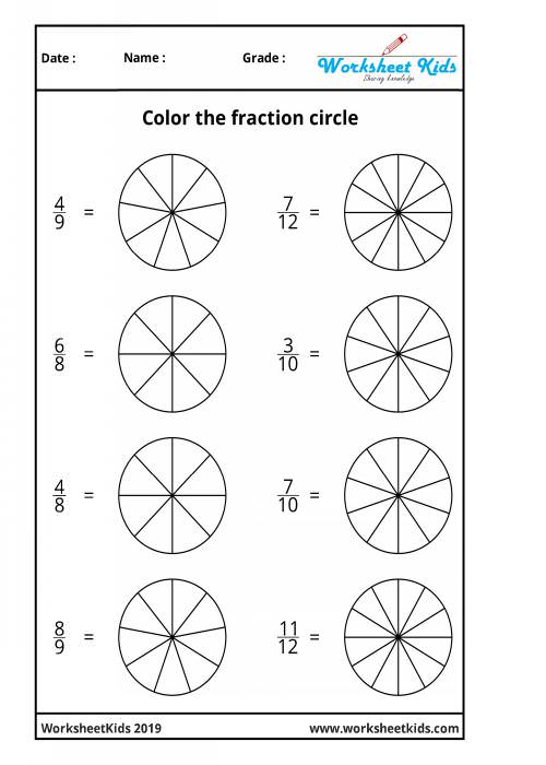 fraction coloring sheets 4th grade