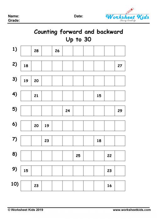 counting backwards from 30