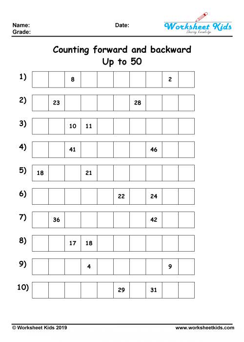 backward counting from 50 to 1