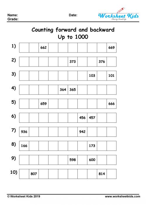 counting backwards activities for first grade