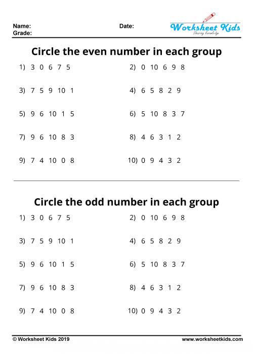 Even And Odd Numbers Worksheets 1st Grade