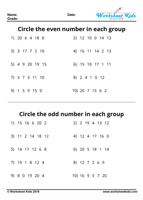 Odd Even Number Worksheet For 2nd Class