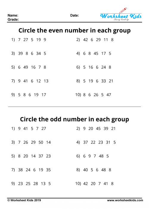 odd and even numbers worksheet pdf