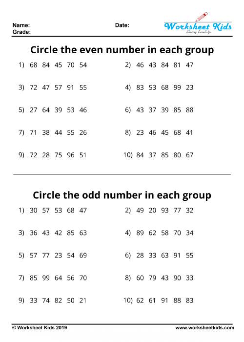 Odd And Even Numbers Worksheets Free Printable PDF