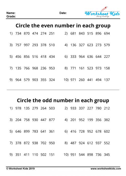 circle the even and odd numbers worksheets