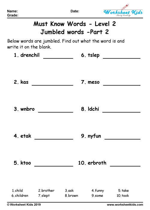 Unscramble Jumbled Words Puzzle For Grade 2 Worksheets Free Printable