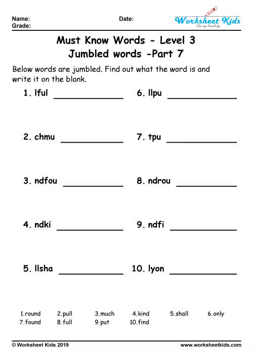 jumbled words puzzle grade 3