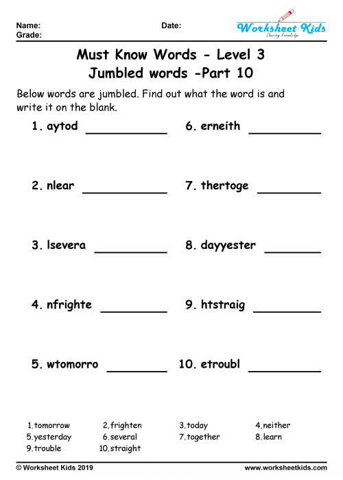 word jumble class 3