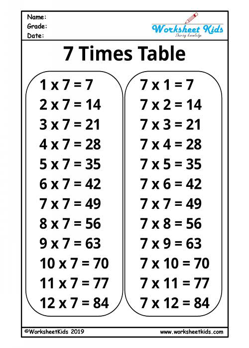 6 And 7 Times Tables Worksheets - Worksheets For Kindergarten