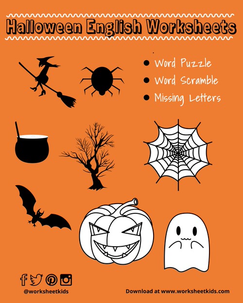 Halloween English Worksheets for kindergarten
