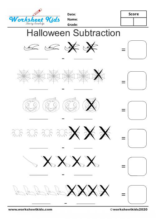 halloween subtraction worksheets
