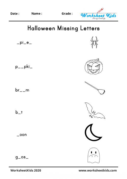 halloween missing letters worksheet