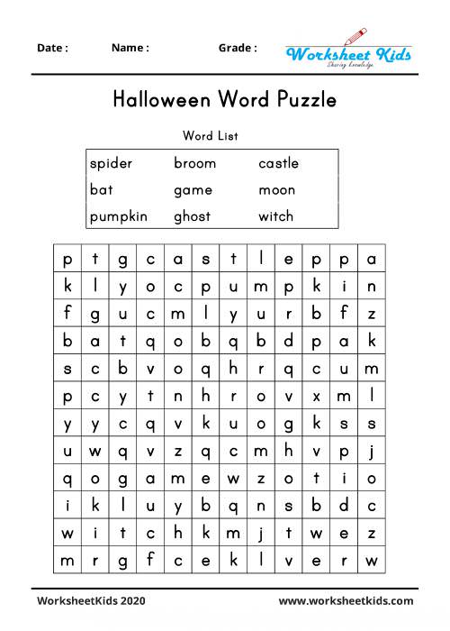 halloween word puzzle worksheet