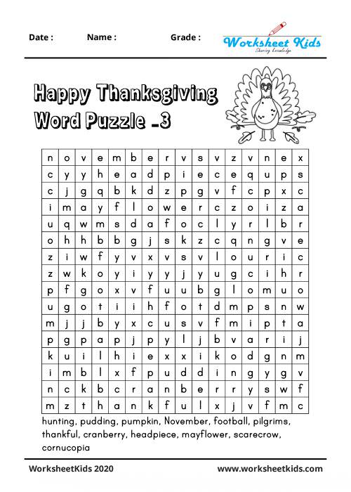 Thanksgiving word search printable