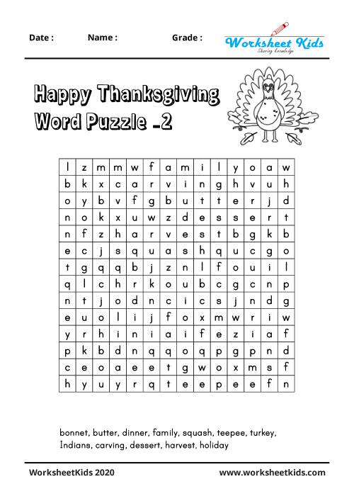 free printable thanksgiving word search