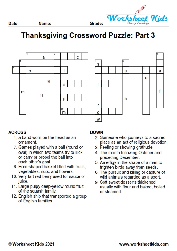 free printable thanksgiving crossword puzzle for adults
