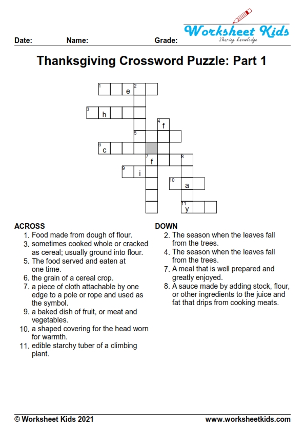 thanksgiving crossword puzzle printable