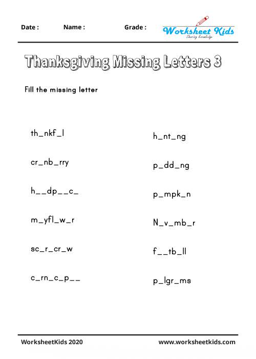 thanksgiving missing letters puzzle