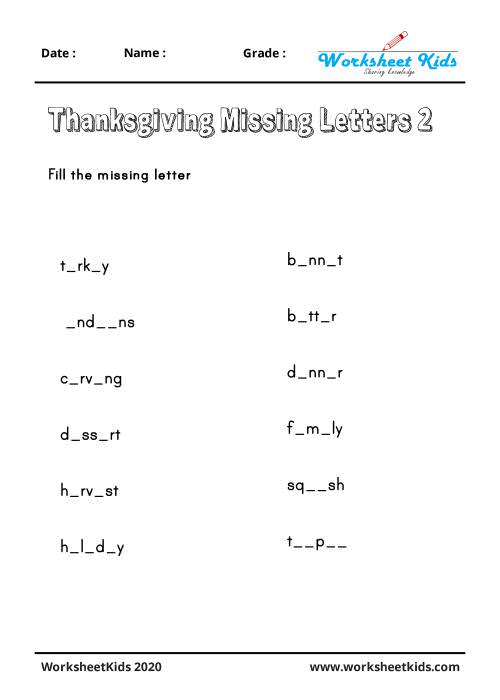 thanksgiving words with missing letters