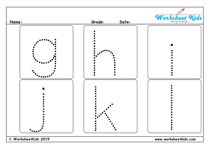 Lowercase letter tracing for preschoolers and toddlers_g to l