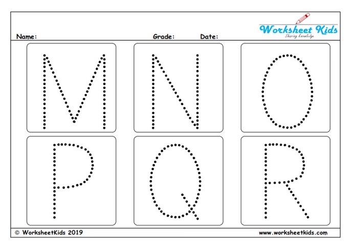 Uppercase letter tracing for preschoolers and toddlers_M to R