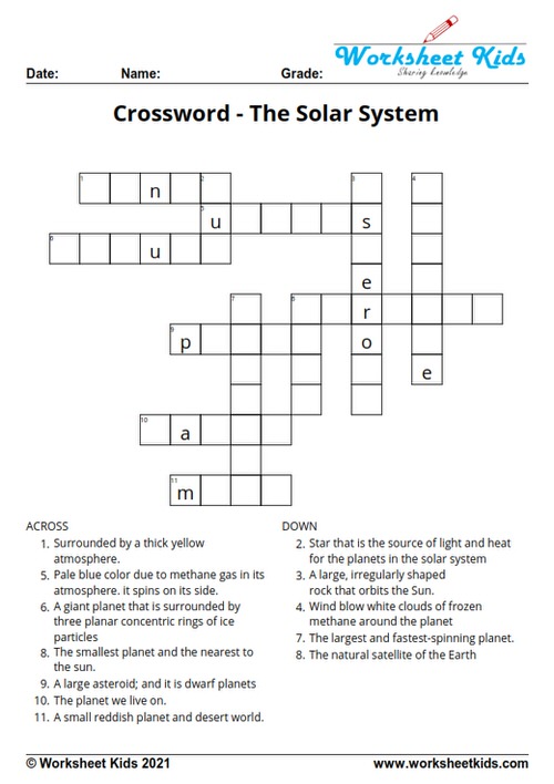 Solar system crossword puzzle