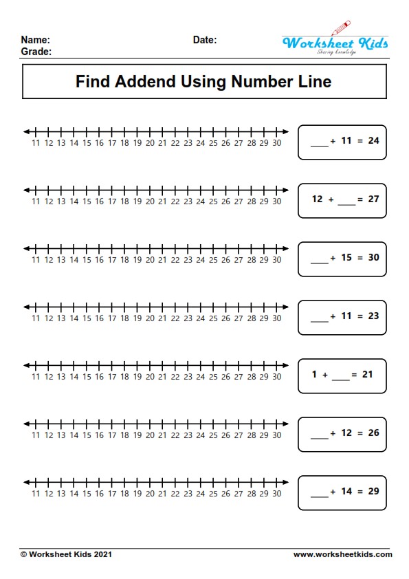 missing addend number line up to 30