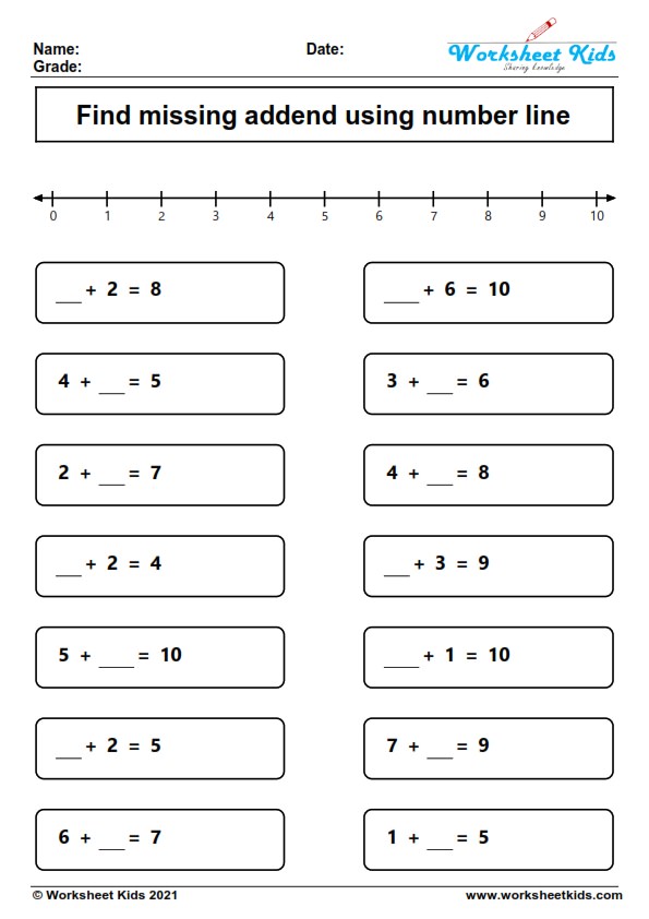 Find missing addend using number line up to 10
