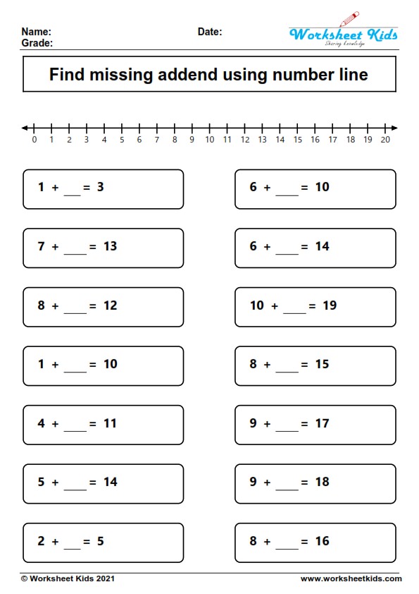 Find missing addend using number line up to 20
