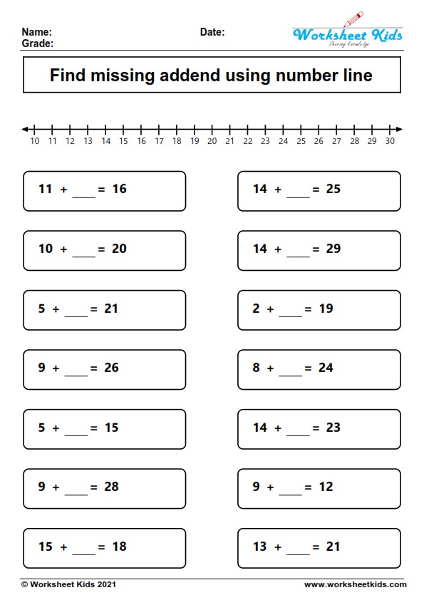 Find missing addend using number line up to 30