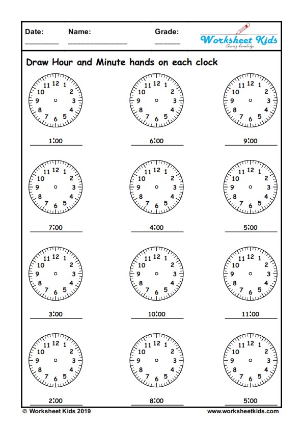 telling time to the hour kindergarten digital clock worksheets