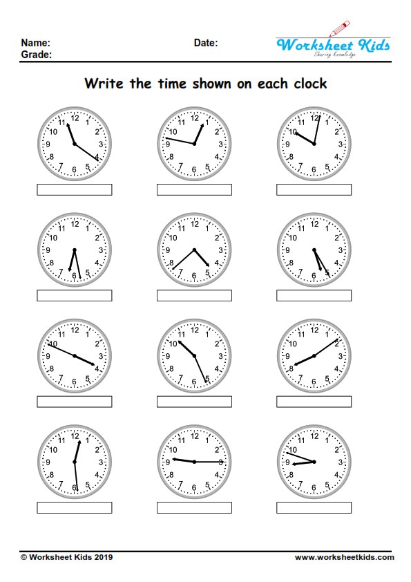 clock worksheets with minutes