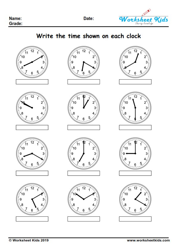 telling time 10 minute intervals worksheet on clock for grade 2