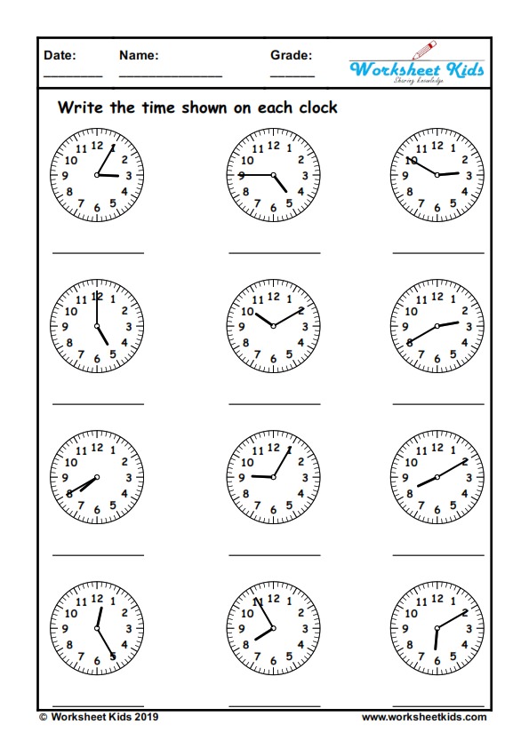 telling time to 5 minutes analog clock worksheet
