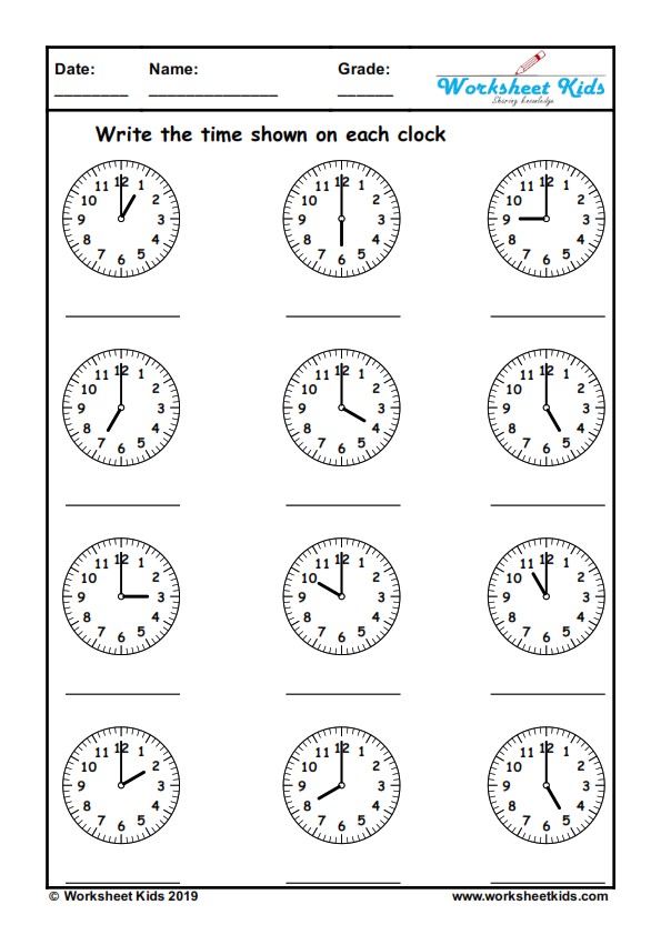 an hour analog clock worksheets