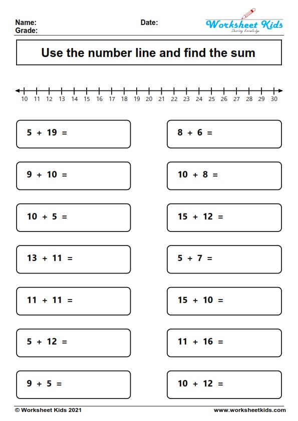 free worksheet number line addition