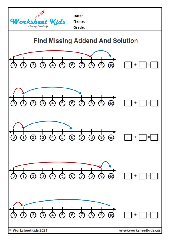 two addend number line addition worksheets