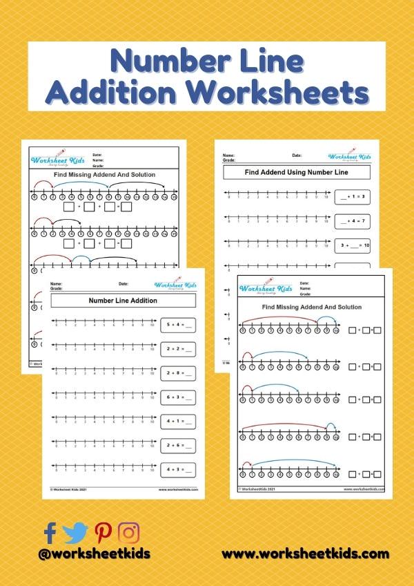 number line addition worksheets
