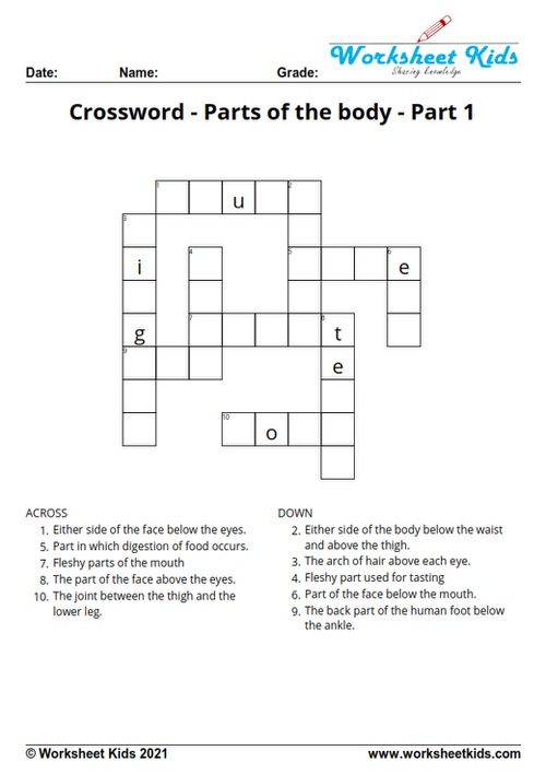 parts of the body crossword