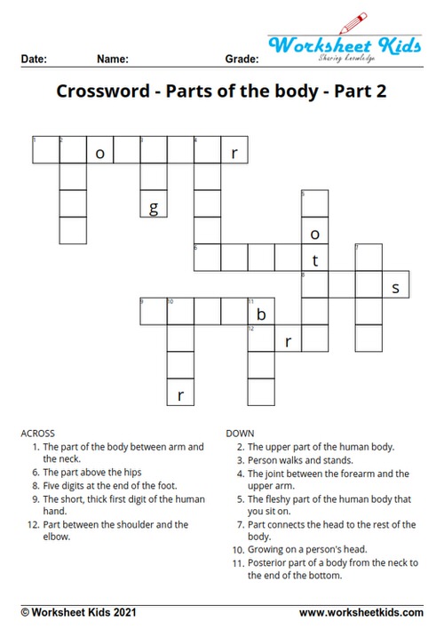 body part crossword clue