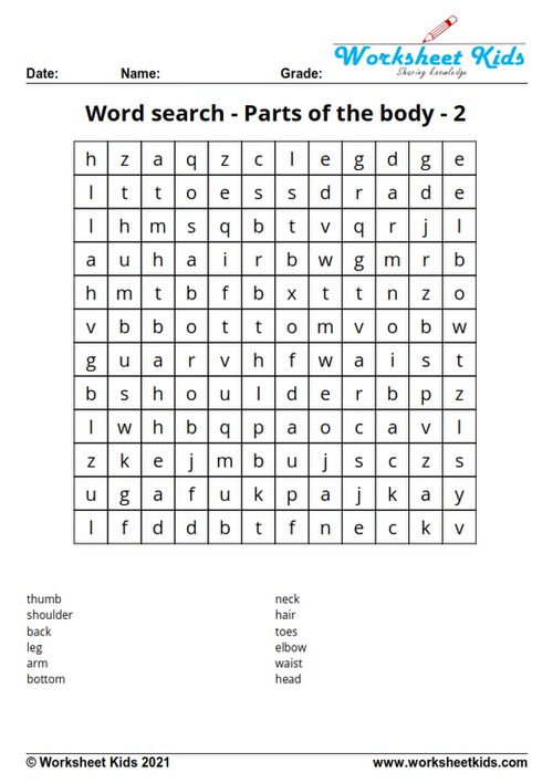 find 24 parts of the body in the word search