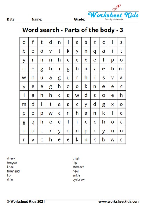 word search puzzle body parts