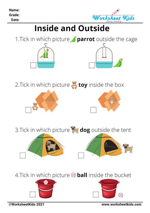 Inside and Outside worksheets preschool kindergarten grade 1