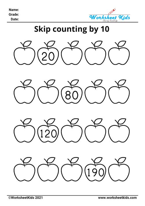 Skip counting by 10 worksheet