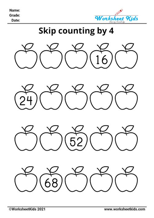 Skip counting by 4 worksheet