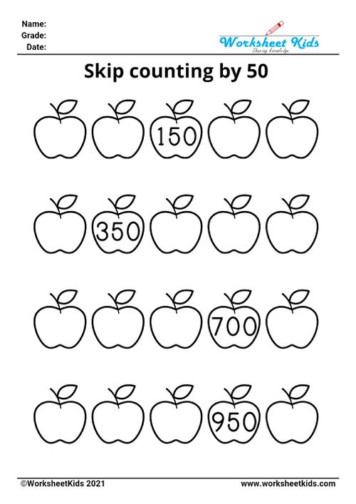 Skip counting by 50 worksheet