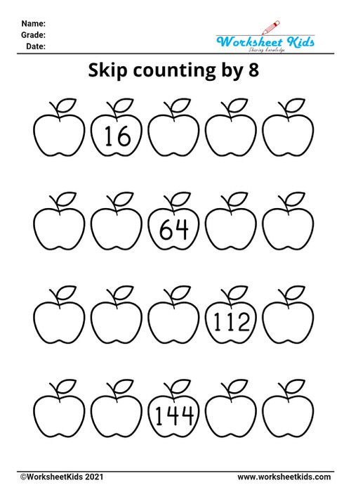 Skip counting by 8 worksheet