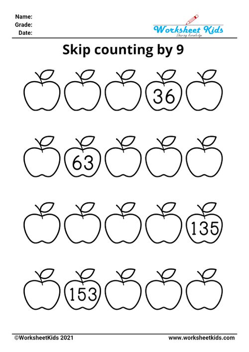 Skip counting by 9 worksheet